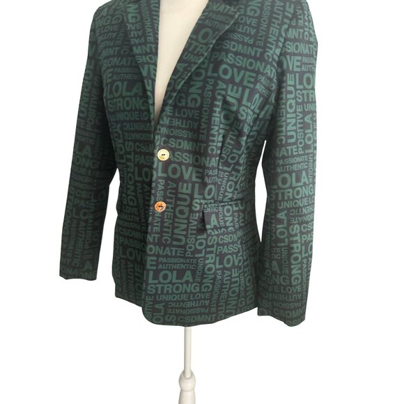 LOLA CASADEMUNT Green Black Logo Blazer Jacket Size Large - Picture 5 of 10